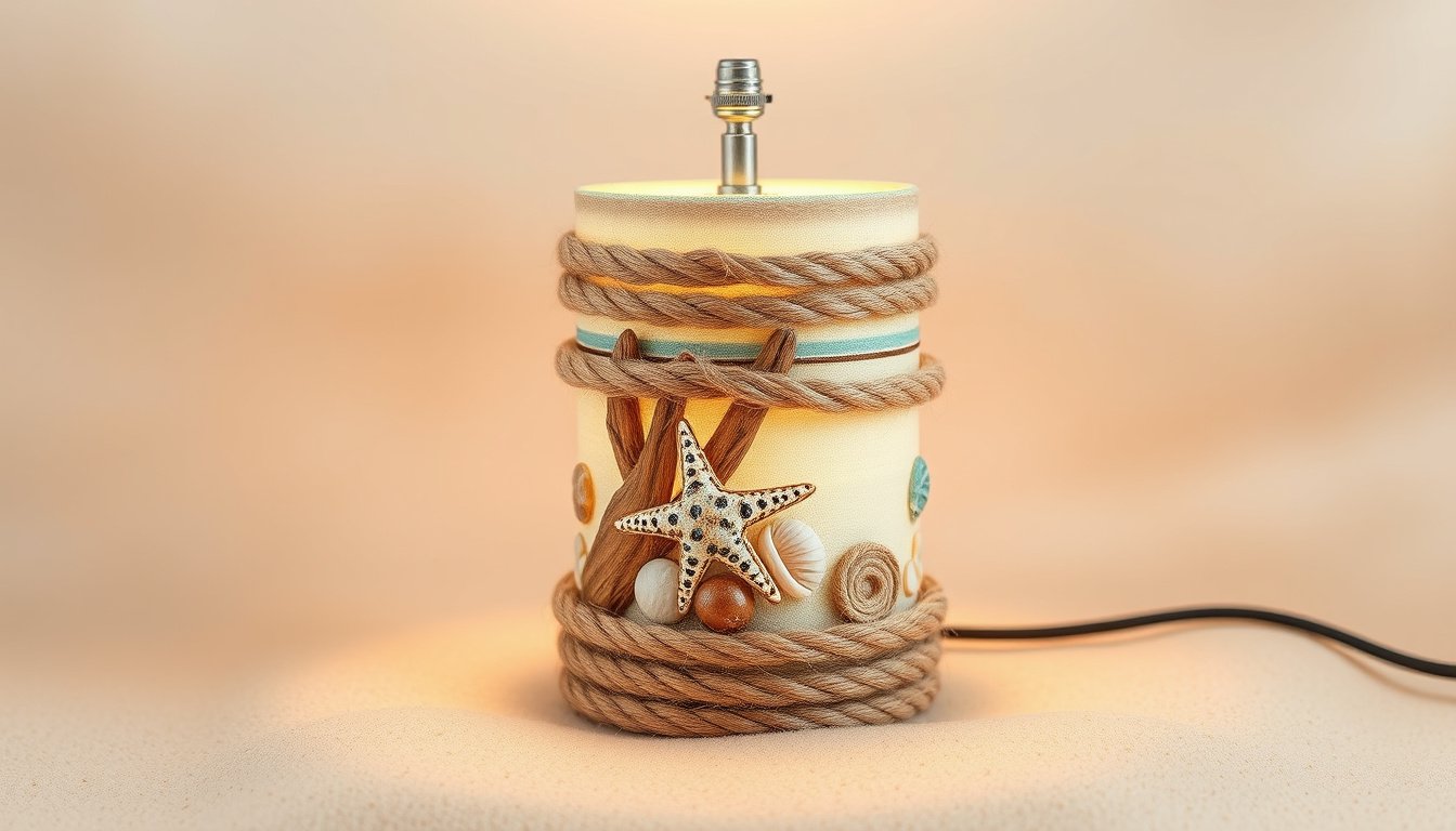 DIY rope-wrapped lamp base for a coastal vibe