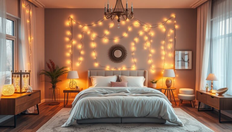 Using fairy lights in a grown-up bedroom setting